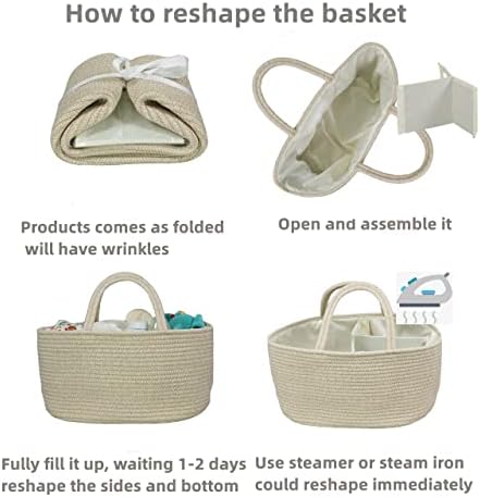 XUANGUO Large Cotton Rope Baby Diaper Caddy Organizer Basket Oatmeal - Image 7
