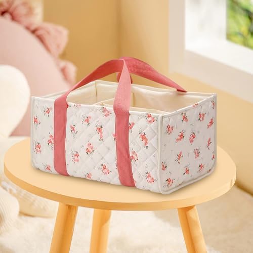Floral Diaper Caddy Organizer, Cute Floral Nursery Storage Basket Gift - Image 4