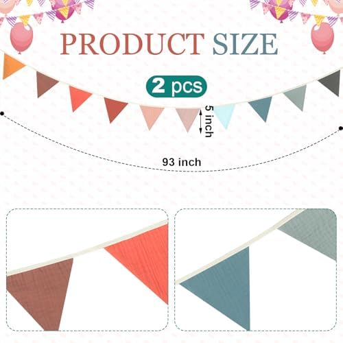 Oudain 2 Pcs Pennant Banner Flags Nursery Garland Triangle, Mixed Color - Image 2