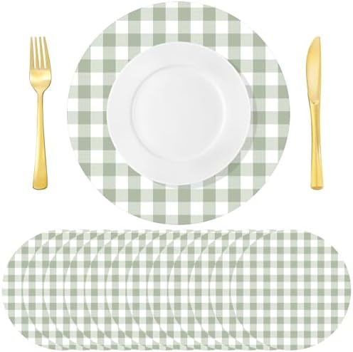 Funnymoom 60 Pcs Green and White Gingham Disposable Paper Placemats Round Table by Funnymoom