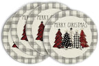 Artoid Mode Watercolor Grey Buffalo Plaid Christmas Trees Round Placemats Set by ArtoidMode