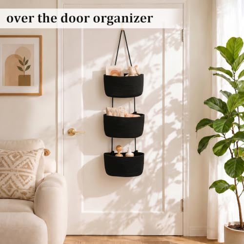 TeoKJ Over the Door Hanging Basket, 3-Tier Woven Cotton Wall-Mounted Storage - Image 2