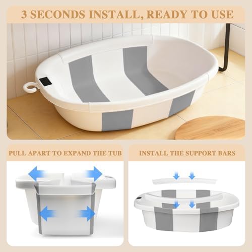 Baby Bathtub, Baby Tub with Thermometer & Soft Cushion, Collapsible Baby - Image 2