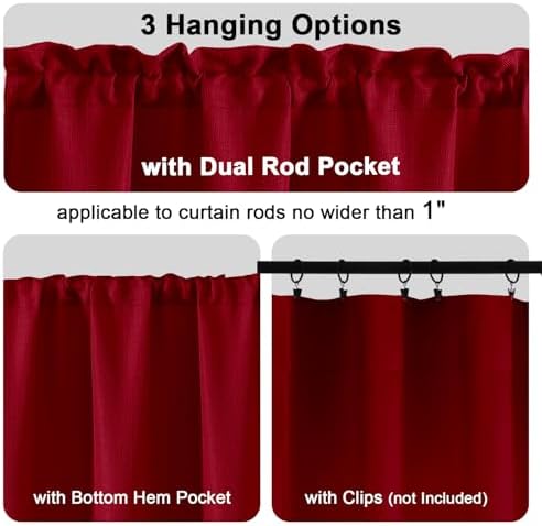 Chyhomenyc Red Valance for Windows, Light Filtering Faux Linen Textured Small - Image 5