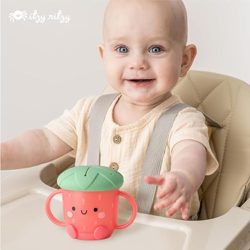Itzy Ritzy Toddler Snack Cup, Spill-Proof w/Soft Silicone Lid, Strawberry - Image 7