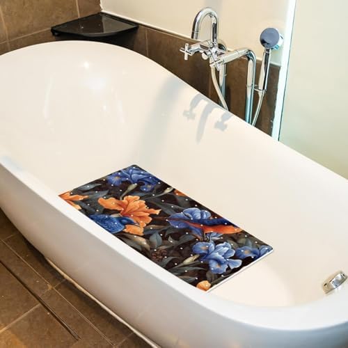 Bathtub Mat Non Slip 26.8x15.1 Inch, Tropical Leaves Flowers Birds Shower Mat - Image 4