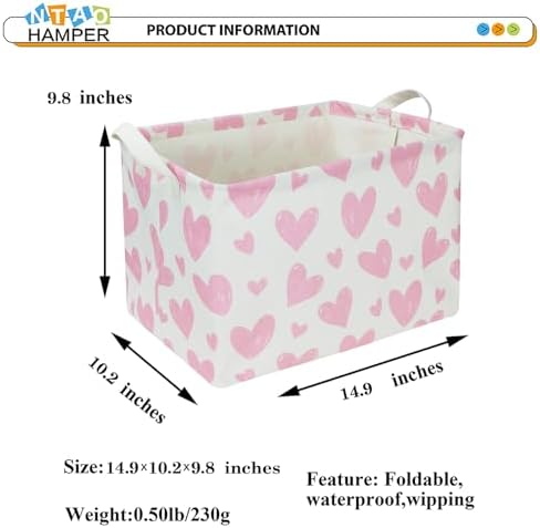 NTAOHAMPER 24L Children's Day Father Gifts Pink Heart Fabric Storage Basket - Image 6