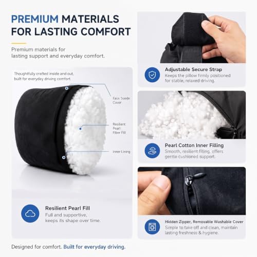 2 PCS Car Pillow for Driving Seat Soft Suede Headrest Neck & Lumbar Support - Image 6