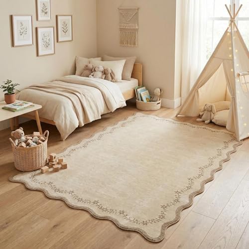 GarveeHome 4x6 Scalloped Washable Area Rug Jute Nursery Kids Bedroom Rug - Image 3