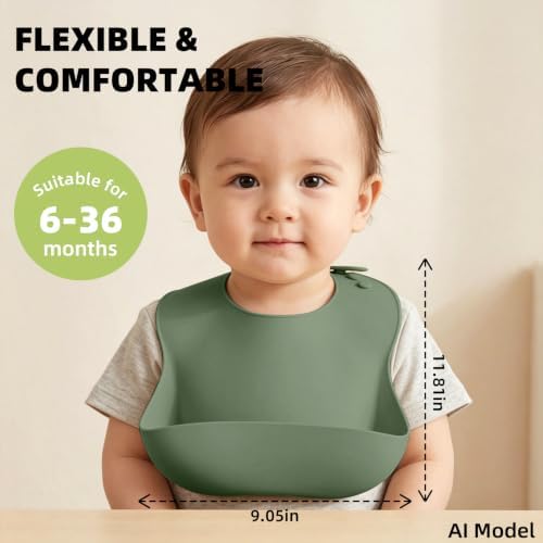 Set of 3 Silicone Bibs for Babies Toddler, Soft Adjustable Bibs for Baby Girl - Image 5