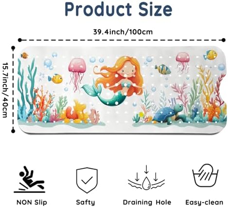 LNOND Bath Mat for Tub for Kids, Toddler Bathtub mat Non Slip, Sea Mermaids - Image 2