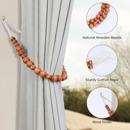 KLOGTSIND Wood Bead Curtain Tiebacks, 2 Pack Curtain Tie Backs - Image 5