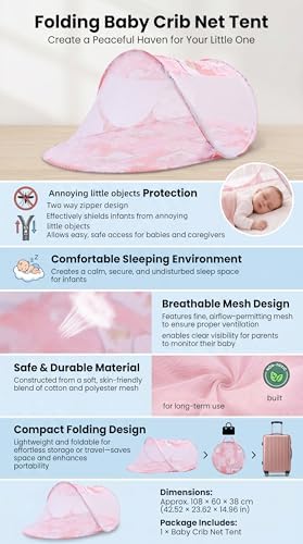 Baby Crib Net Tent, Zipper Closure Folding Portable Breathable Baby Bed Net - Image 5