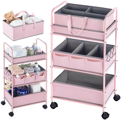 Honeydak 2in1 Baby Diaper Caddy Organizer Cart Bedside Rolling Cart by Honeydak