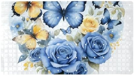 Shower Mat Non Slip 26.8 x 15.1 Inches, Butterflies Rose Bathtub Mat Shower by Anna+Cowper