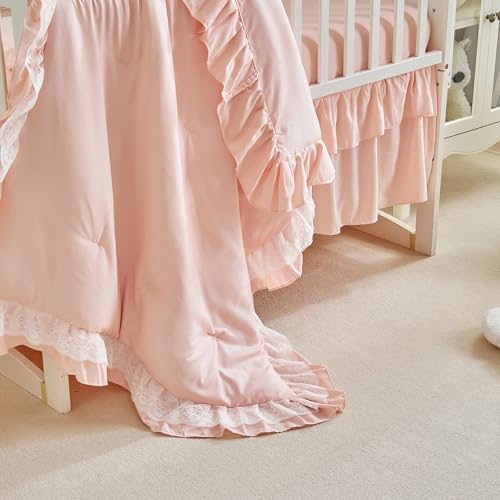 Lace Ruffle Crib Bedding Set 3 Pieces Baby Boho Lace Quilted Comforter - Image 5