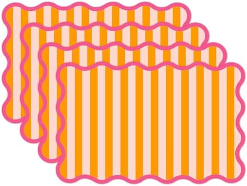JarThenaAMCS 120 Pcs Summer Stripe Scalloped Paper Placemats Sunset Soiree by JarThenaAMCS