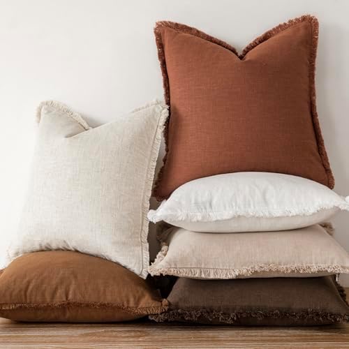Foindtower Decorative Linen Fringe Throw Pillow Covers Boho Farmhouse Cushion - Image 5