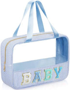 Sanwuta Seersucker Baby Bag Chenille Letter Clear Makeup Bag by Sanwuta