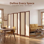 Wood Room Divider Panel with Linen Fabric, Boho Folding Privacy Screen 67" - Image 6
