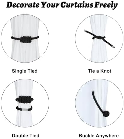 BEL AVENIR Magnetic Cotton Curtain Tiebacks 6 Pack Hand-Woven Curtain Ties - Image 3