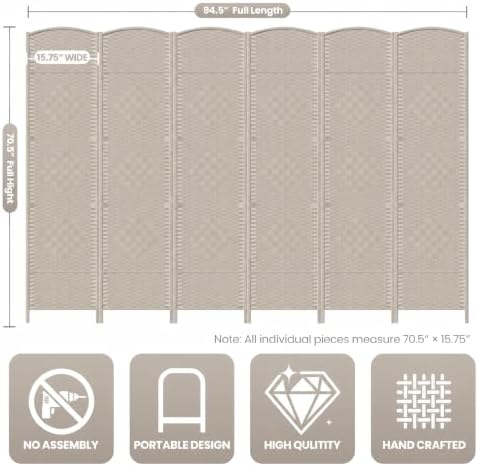 6 Panel Folding Room Divider, Woven Privacy Screen - Image 3