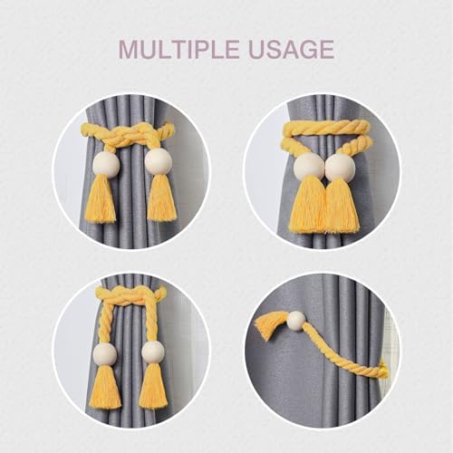 NICEEC 2 Pack Wooden Ball Magnetic Curtain Tiebacks Boho Home Decor Drape Tie - Image 6