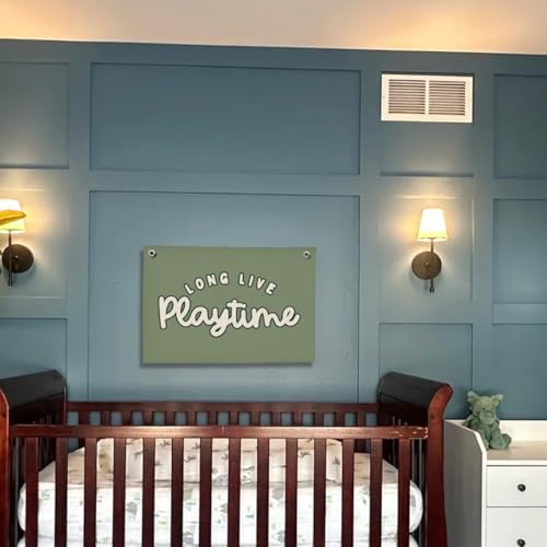 Playroom Decor for Boy, Long Live Playtime Wall Hanging Linen Banner, 20x30 - Image 5