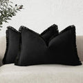 Foindtower Decorative Linen Fringe Lumbar Throw Pillow Covers 12×20 Black by Foindtower