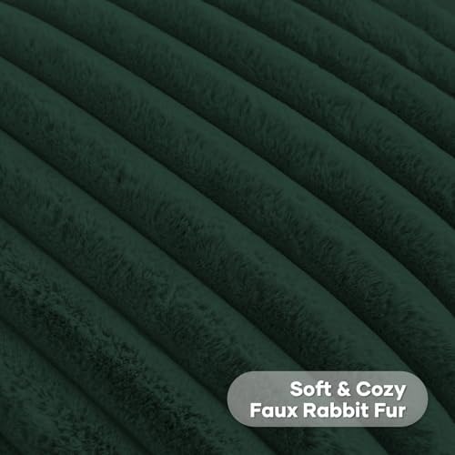FUTEI Pack of 2 Faux Fur Throw Pillow Covers 20x20 Inch, Dark Green - Image 2