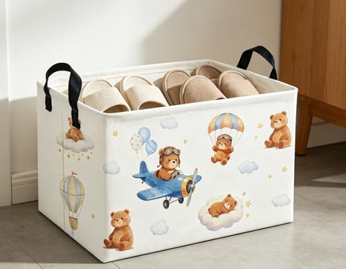 Rectangle Kids Baskets Bear Basket Cute Storage Bin Organizer Boys Box - Image 5