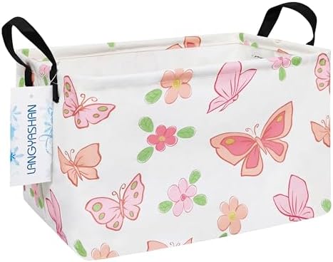 Rectangular Collapsible Pink Butterfly Storage Basket Nursery Organizer by LANGYASHAN