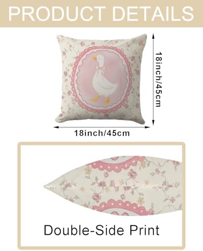 Goose Pillow Cover 18x18 Inch – Vintage Coquette Pink Floral Throw Pillow Case - Image 6