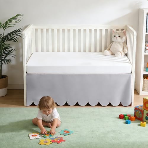 100% Cotton Scallop Edge Crib Bed Skirt, 4-Sided Soft Breathable Cotton Bedding - Image 2