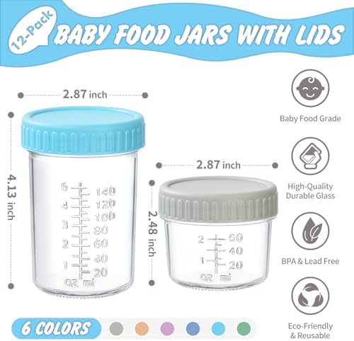 DRKIO 12 pcs Baby Food Storage Containers 4&8 Oz Small Glass Jars - Image 2