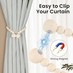 KLOGTSIND Magnetic Curtain Tiebacks, 2 Pack Wood Bead Curtain Holdbacks - Image 2