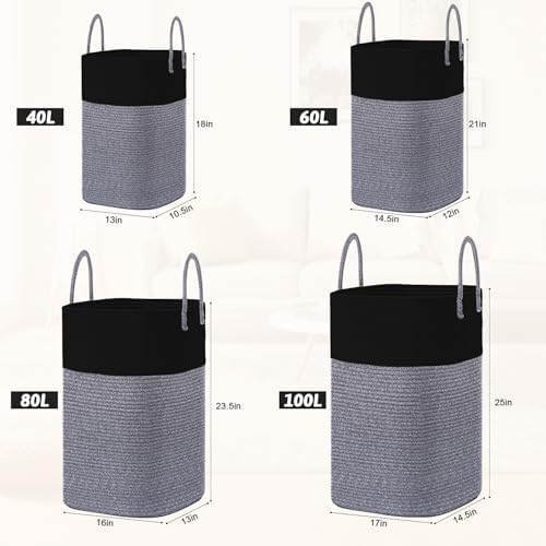 Laundry Basket, Woven Cotton Rope Laundry Hamper, Versatile Storage - Image 3