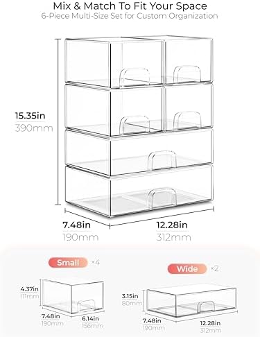 Stackable Storage Drawer Organizers Set of 6 - Image 2