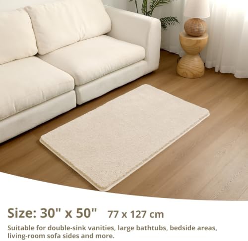 Polyester Bathroom Rug 30"x50" Beige, Large Soft Shaggy Bath Mat - Image 2