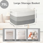 Goodpick Large Woven Rope Blanket Basket, Light Gray - Image 3