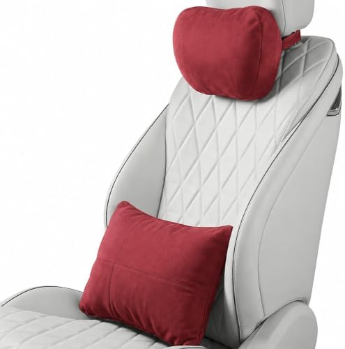 2 PCS Car Pillow for Driving Seat Soft Suede Headrest Neck & Lumbar Support by GoodpillowBetterdriver