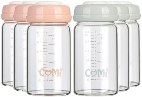 COMI Wide Neck Glass Breastmilk Collection n Storage Bottle, 4 Packs, 6oz by COMI
