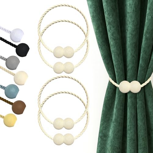 Hion Magnetic Curtain Tiebacks Beige 4 Pack, Curtain Tiebacks Buckles Holdbacks by Hion