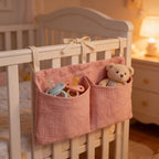 Muslin Cotton Baby Bedside Hanging Storage Bag, 2-Pocket Crib Diaper Caddy - Image 7