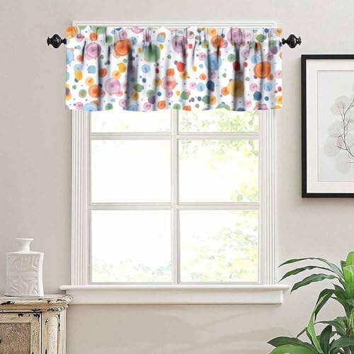 Watercolor Round Points Valance, Abstract Geometric Rainbow Orange Pink Purple - Image 2