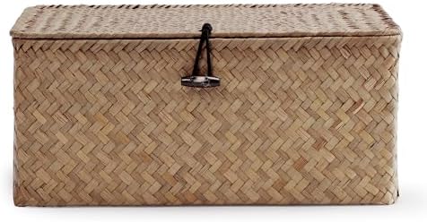 Nonam Small Wicker Basket with Lid, Seagrass Shelf Storage Basket - Image 2