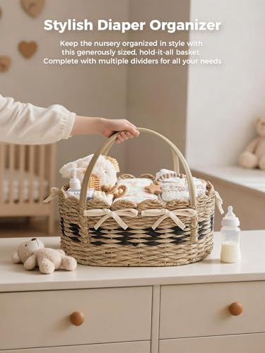 Large Diaper Caddy Organizer, Handwoven Natural Seagrass Basket - Image 2