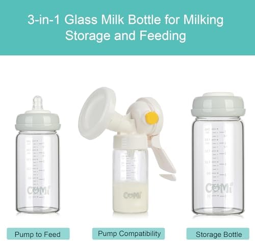 COMI Wide Neck Glass Breastmilk Collection n Storage Bottle, 4 Packs, 8oz - Image 2