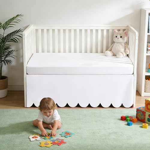 100% Cotton Scallop Edge Crib Bed Skirt, 4-Sided Soft Breathable Cotton Bedding - Image 2