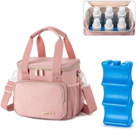 Breastmilk Cooler Bag with Ice Pack Fits 6 Baby Bottles up to 9 Ounce, Breast by BABEYER